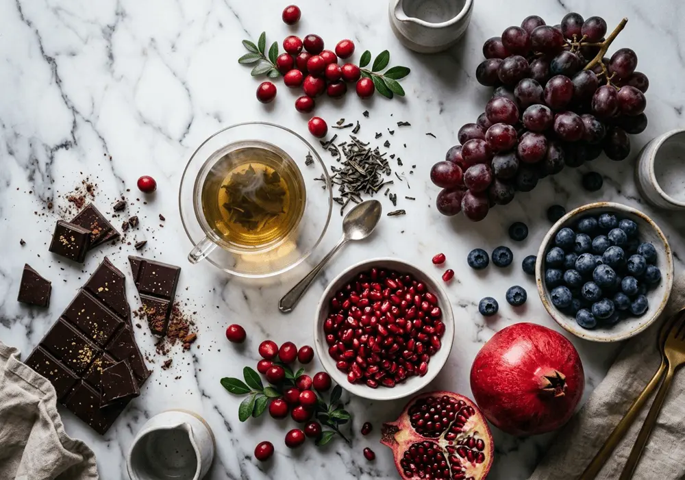 Polyphenol-rich foods including cranberries, pomegranate, green tea, grapes and blueberries