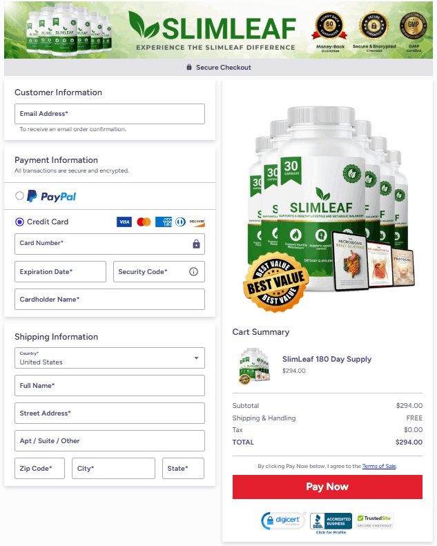 SlimLeaf Official Website Secure Order Page
