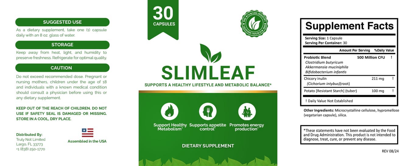 SlimLeaf ingredient label