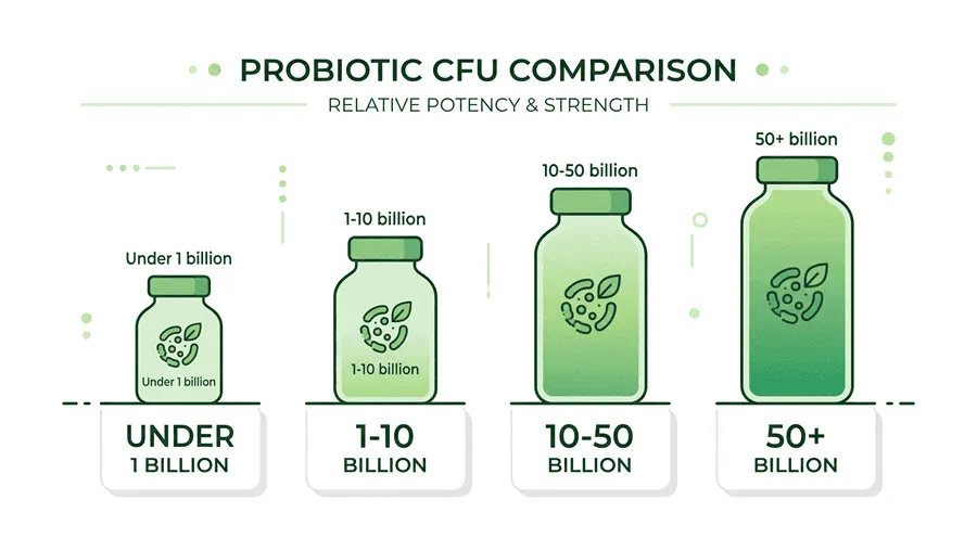 CFU dosing comparison showing probiotic potency levels