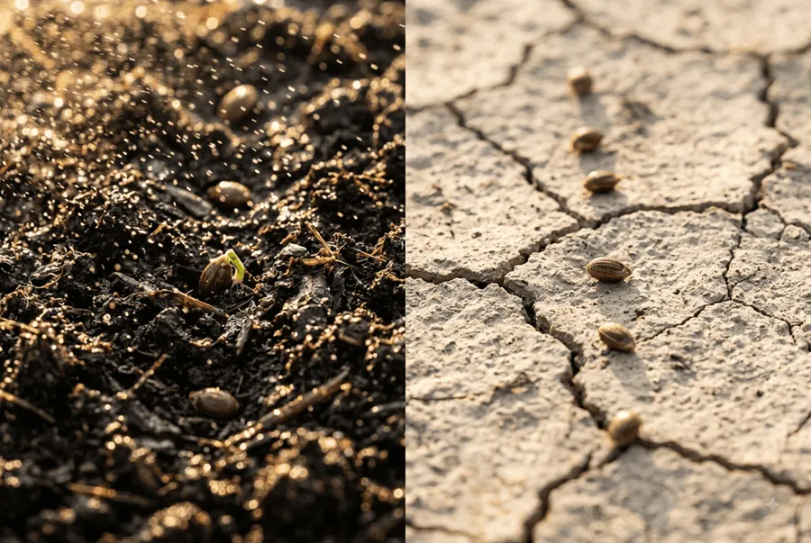 Seeds in fertile soil vs cracked earth — probiotics need prebiotics